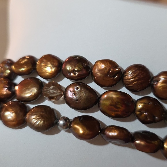 NATURAL COPPER CHOCOLATE SOUTH SEA BAROQUE PEARLS 16IN STERLING 925 CLASP - Picture 5 of 5